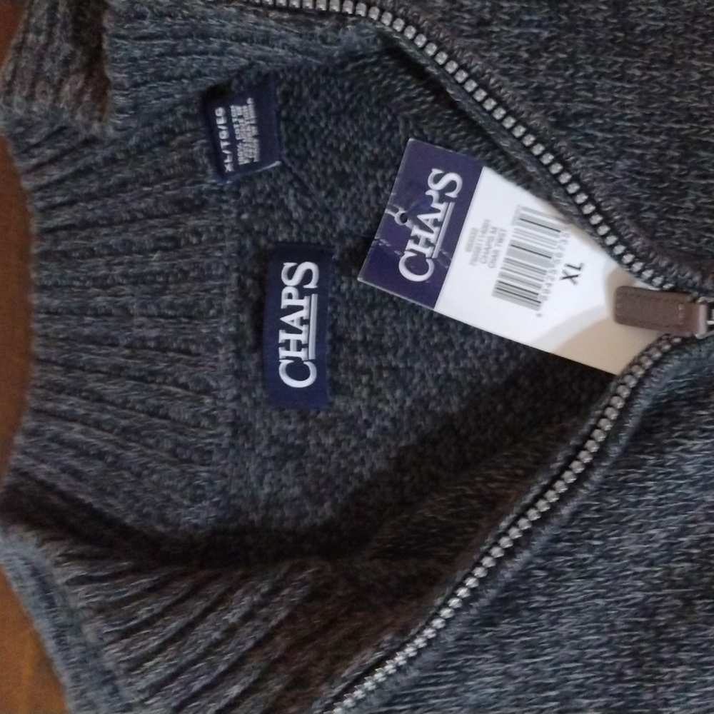 NWT Chaps 100% cotton charcoal zipper turtleneck sweater XL - Picture 2 of 5